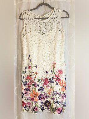 AS U WISH Cream Lace Floral Hem Dress |Boho Cottagecore Sleeveless Shift |Size 9